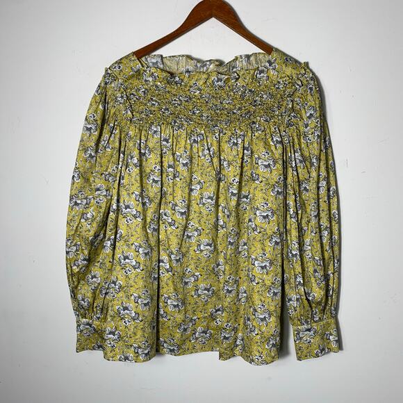 Womens Rebecca Taylor Intaglio Rose Smocked Blouse Yellow Floral Size XL EUC! - Picture 3 of 5